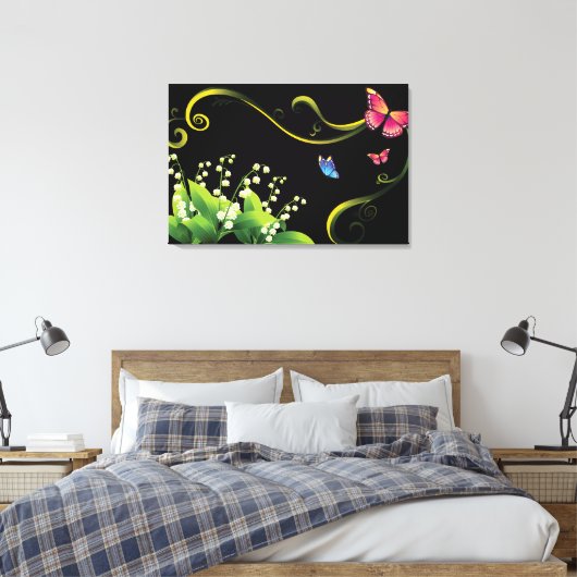 Bloemen en vlinders canvas afdruk (Insitu (Slaapkamer))