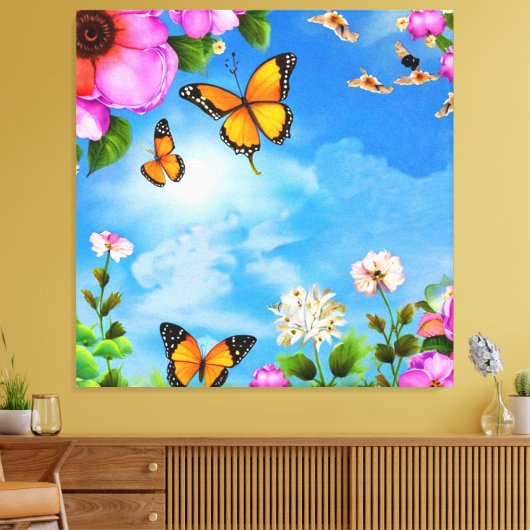 Bloemen en vlinders canvas afdruk (Insitu (Woonkamer))