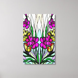Bloemen en vlinders canvas afdruk