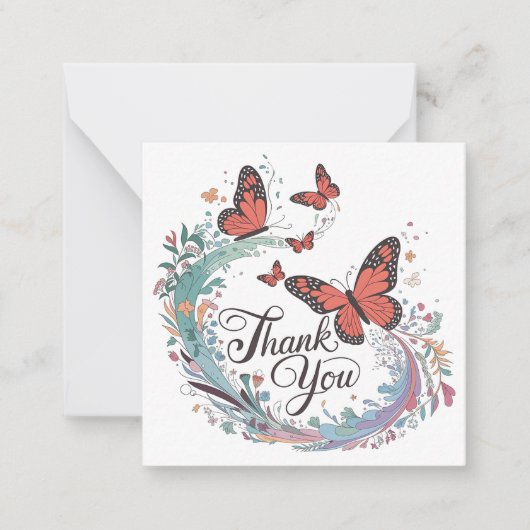 Bloemen en vlinders dank u notitiekaartje (Voorkant)