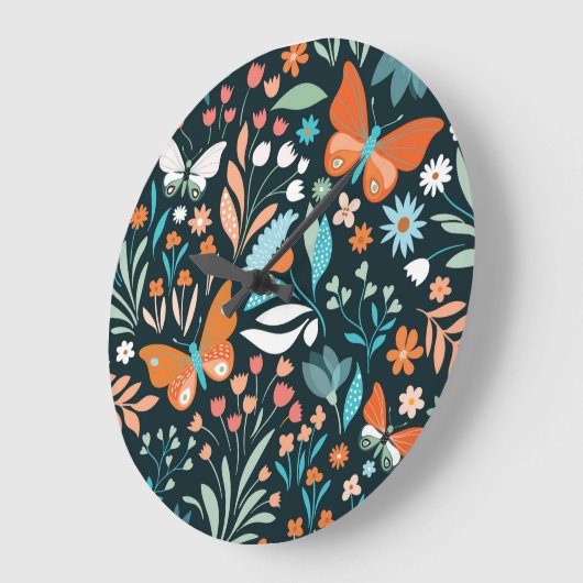 Bloemen en vlinders, decoratief naadloos patroon grote klok (Hoek)