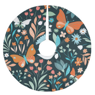 Bloemen en vlinders, decoratief naadloos patroon kerstboom rok