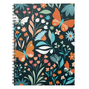 Bloemen en vlinders, decoratief naadloos patroon notitieboek