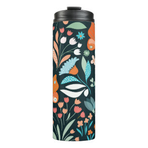 Bloemen en vlinders, decoratief naadloos patroon thermosbeker