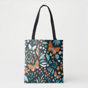 Bloemen en vlinders, decoratief naadloos patroon tote bag