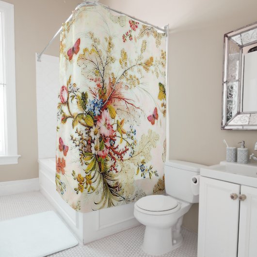 Bloemen en vlinders douchegordijn (In situ)