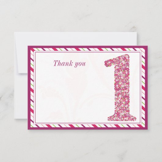 Bloemen en vlinders eerste verjaardag dank je bedankkaart (Voorkant)