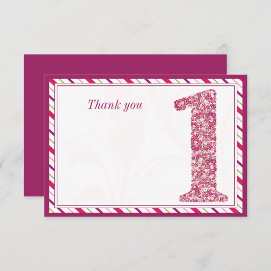 Bloemen en vlinders eerste verjaardag dank je bedankkaart (Voorkant / Achterkant)