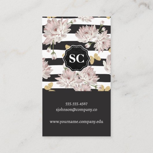 Bloemen en vlinders | Gestreept Visitekaartje (Achterkant)