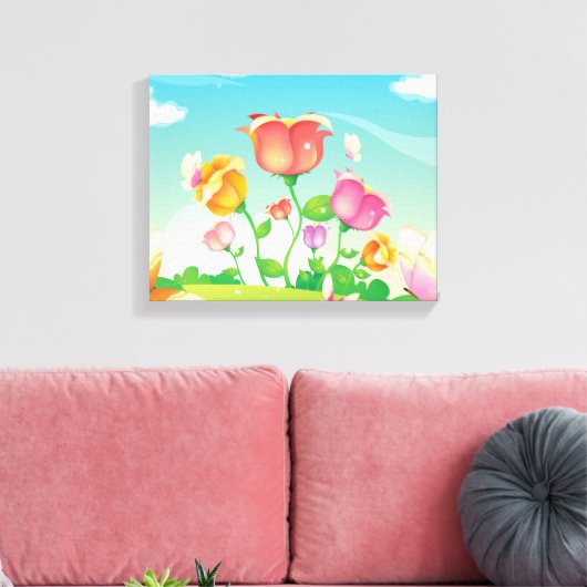 Bloemen en vlinders gewikkeld canvas (Insitu (Woonkamer))