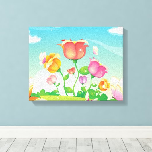 Bloemen en vlinders gewikkeld canvas (Insitu (Houten vloer))
