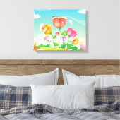 Bloemen en vlinders gewikkeld canvas afdruk (Insitu (Slaapkamer))