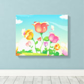 Bloemen en vlinders gewikkeld canvas afdruk (Insitu (Houten vloer))