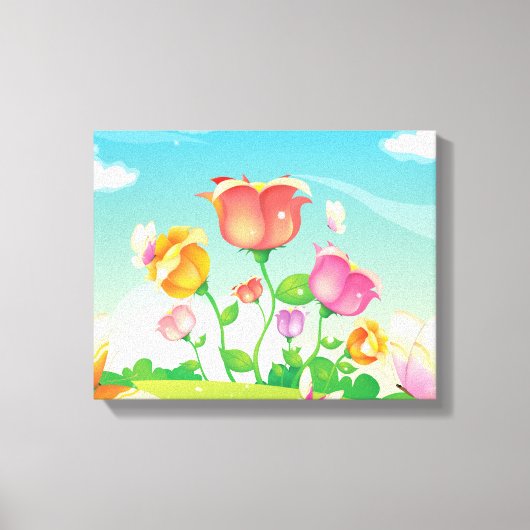 Bloemen en vlinders gewikkeld canvas afdruk (Voorkant)