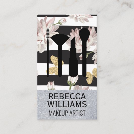 Bloemen en vlinders | Glitter Makeup-set Visitekaartje (Voorkant)