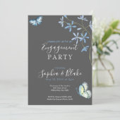 Bloemen en vlinders | Grey Engagement Party Kaart (Staand voorkant)