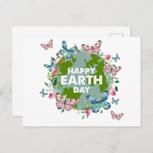 BLOEMEN EN VLINDERS HAPPY EARTH DAY 2024 BRIEFKAART (Voorkant / Achterkant)