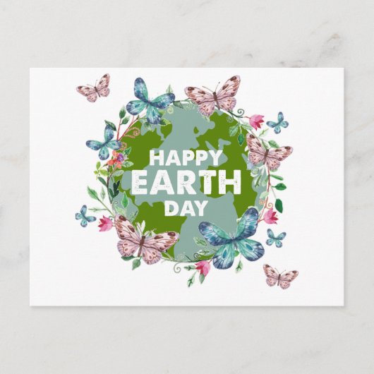 BLOEMEN EN VLINDERS HAPPY EARTH DAY 2024 BRIEFKAART (Voorkant)