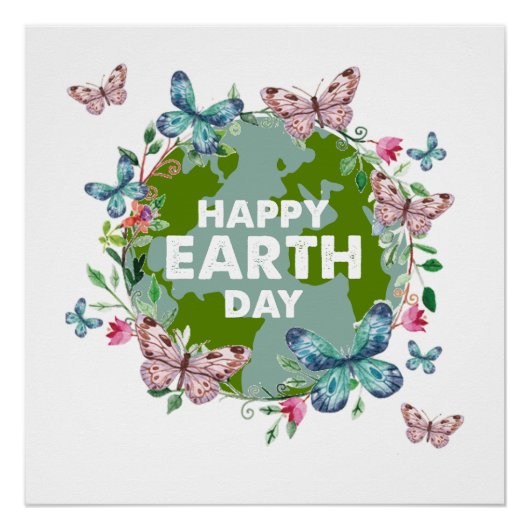 BLOEMEN EN VLINDERS HAPPY EARTH DAY 2024 PERFECT POSTER (Voorkant)
