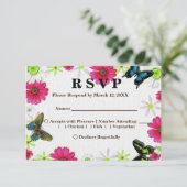 Bloemen en vlinders in het menu Mosaic RSVP Kaart (Staand voorkant)