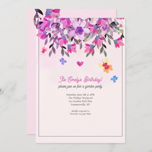 Bloemen en vlinders kaart (Voorkant / Achterkant)