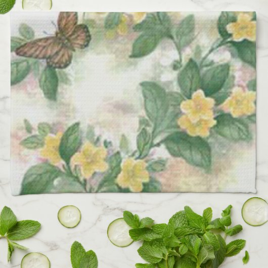 Bloemen en vlinders keukenhanddoek (Gevouwen)