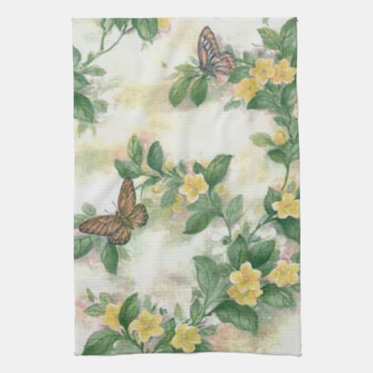 Bloemen en vlinders keukenhanddoek (Verticaal)