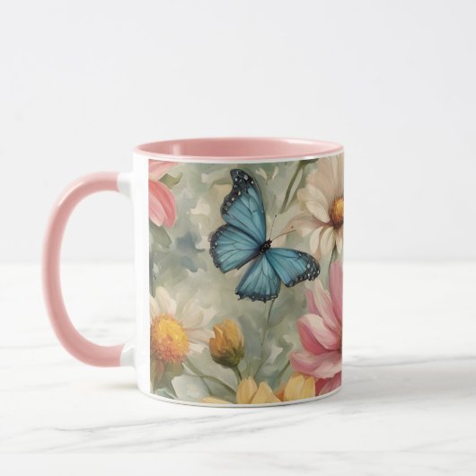 Bloemen en vlinders kunstwerk Mok (Links)