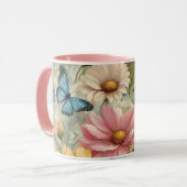 Bloemen en vlinders kunstwerk Mok (Voorkant links)