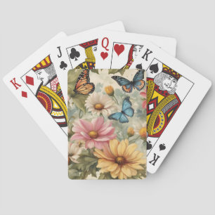 Bloemen en vlinders kunstwerk pokerkaarten