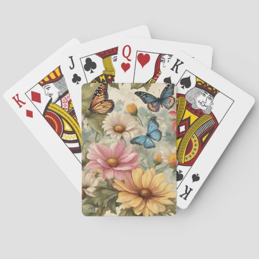 Bloemen en vlinders kunstwerk pokerkaarten (Achterkant)