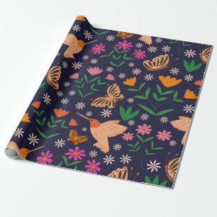 Bloemen en vlinders met kolibries  cadeaupapier