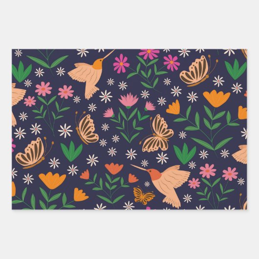 Bloemen en vlinders met kolibries inpakpapier vel (Voorkant 2)