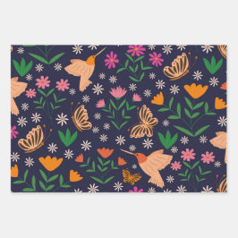 Bloemen en vlinders met kolibries inpakpapier vel