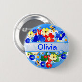 Bloemen en vlinders ~ Naam Button (Voorkant /achterkant)