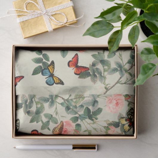bloemen en vlinders ontkoppelen Pewter Vs2 Tissuepapier (Geschenk)