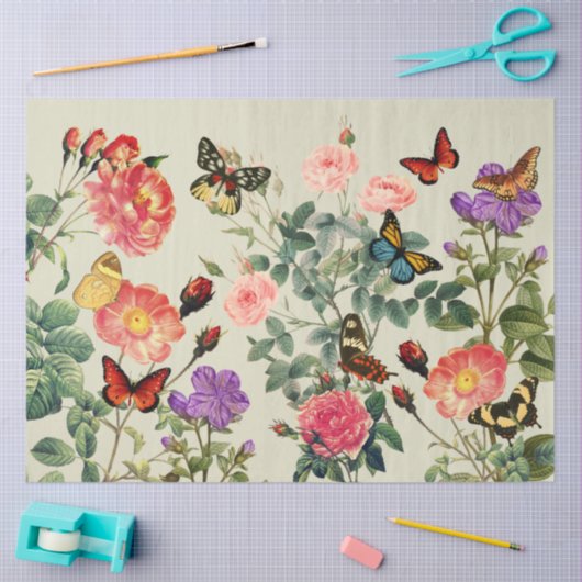 bloemen en vlinders, ontkoppeling, voetzool tissuepapier (Craft)