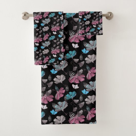 Bloemen en vlinders patroon bad handdoek (Insitu)