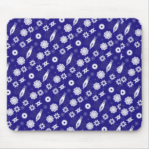 Bloemen en vlinders patroon blauw en wit muismat