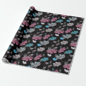 Bloemen en vlinders patroon cadeaupapier (Uitgerold)