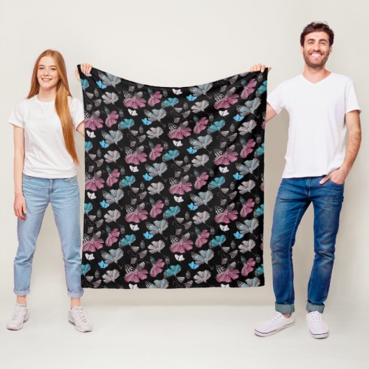 Bloemen en vlinders patroon fleece deken (In situ)