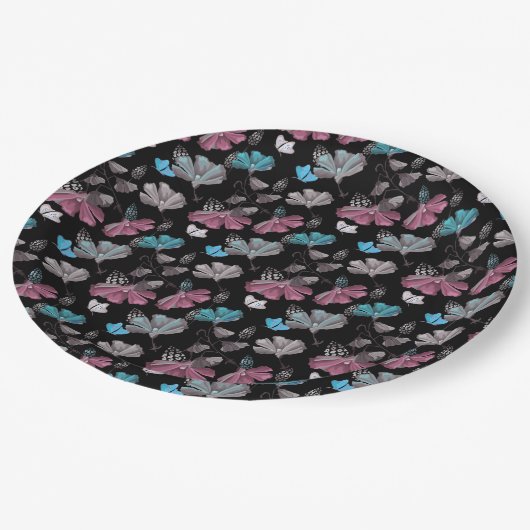 Bloemen en vlinders patroon papieren bordje (Gekanteld)