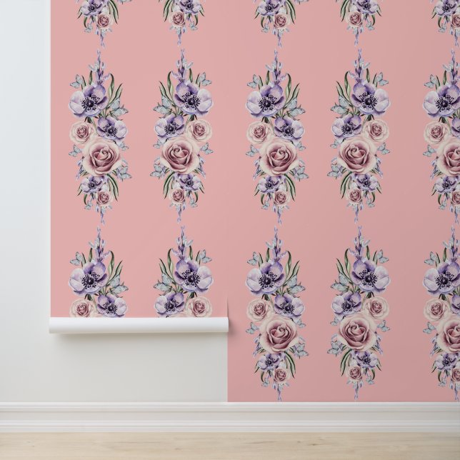 Bloemen en Vlinders  Retro Design Behang (Applicatie)