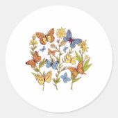 Bloemen en vlinders ronde sticker (Voorkant)