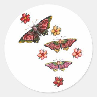 Bloemen en vlinders ronde sticker