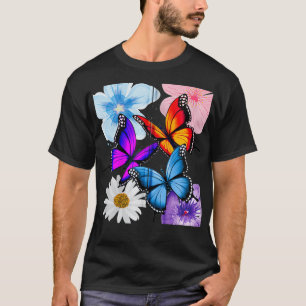 bloemen en vlinders Roze blauwe Paarse jood T-shirt