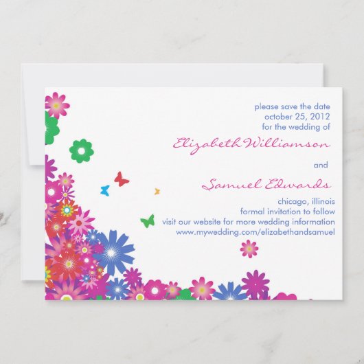 Bloemen en vlinders - sla de datumkaarten op save the date (Voorkant)