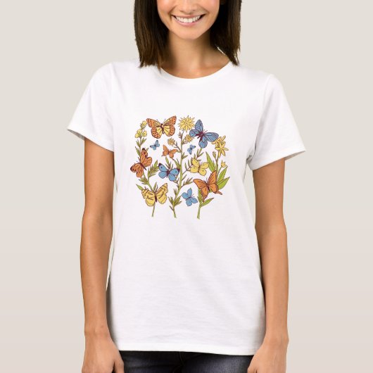 Bloemen en vlinders t-shirt (Voorkant)