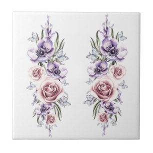 Bloemen en vlinders - Tekenkunst -  Tegeltje