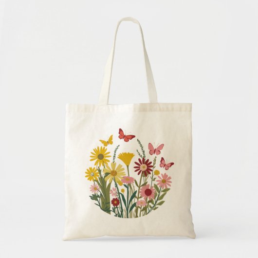 Bloemen en vlinders tote bag (Voorkant)
